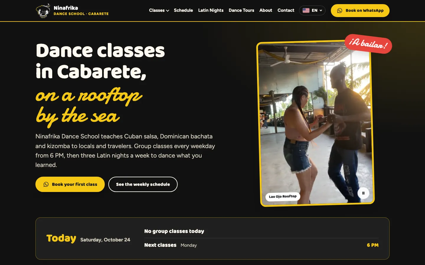 Portada del nuevo sitio web de Ninafrika Dance School, 2026